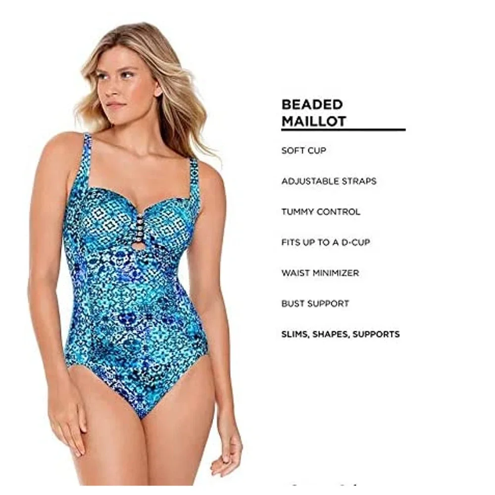 Swim Solutions One Piece Swimwear Strappy - Front  Blue  Size 10 NWT - Picture 3 of 3
